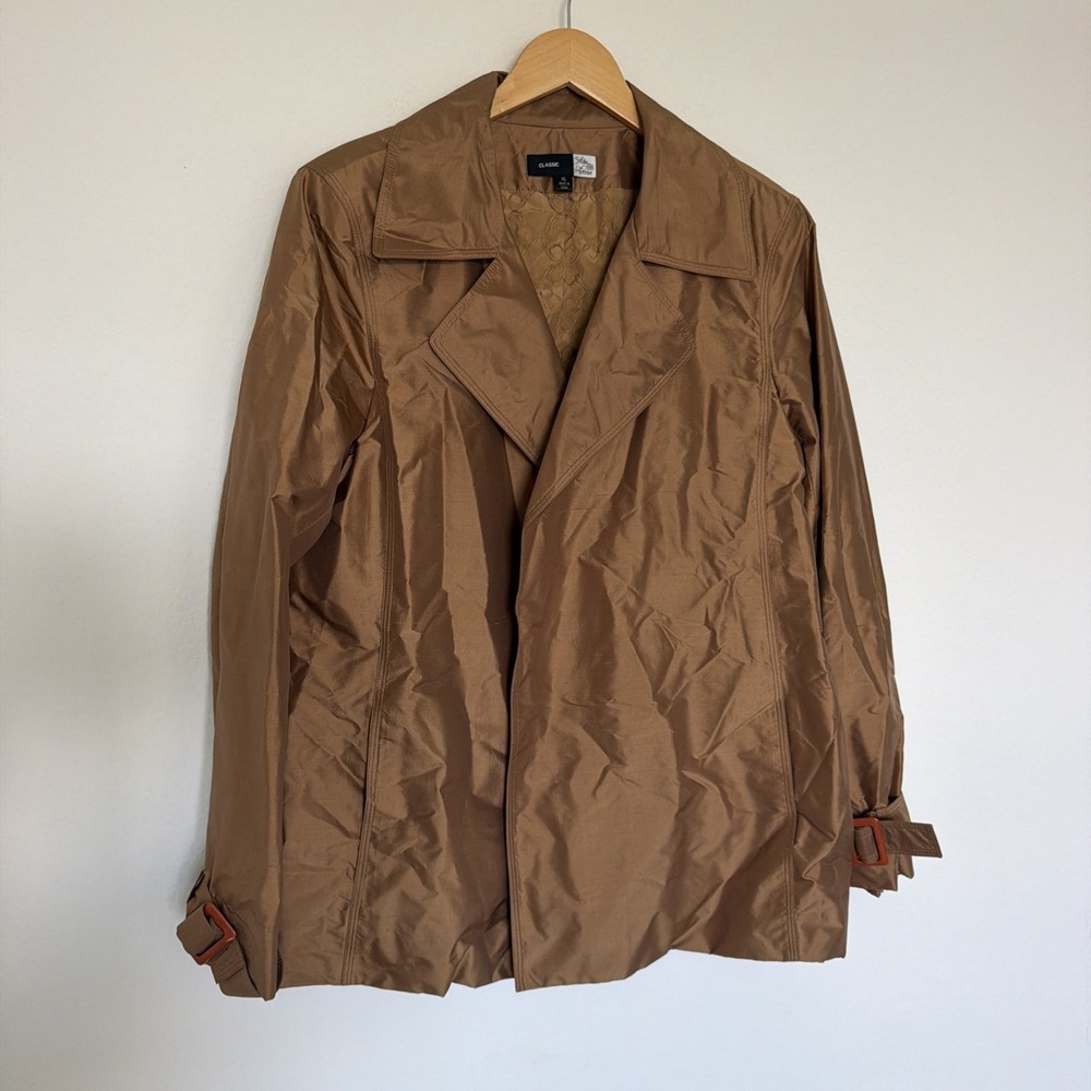 Saks Fifth Avenue Vintage 100% Silk Tan Brown Blazer Jacket Women Sz XL